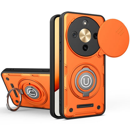 Honor X70 5G Magnetic Sliding Camshield Holder Phone Case with Lens Protection Cover, Built-in Kickstand, Shockproof PC TPU Back Cover, Car Mount Compatible Protective Case