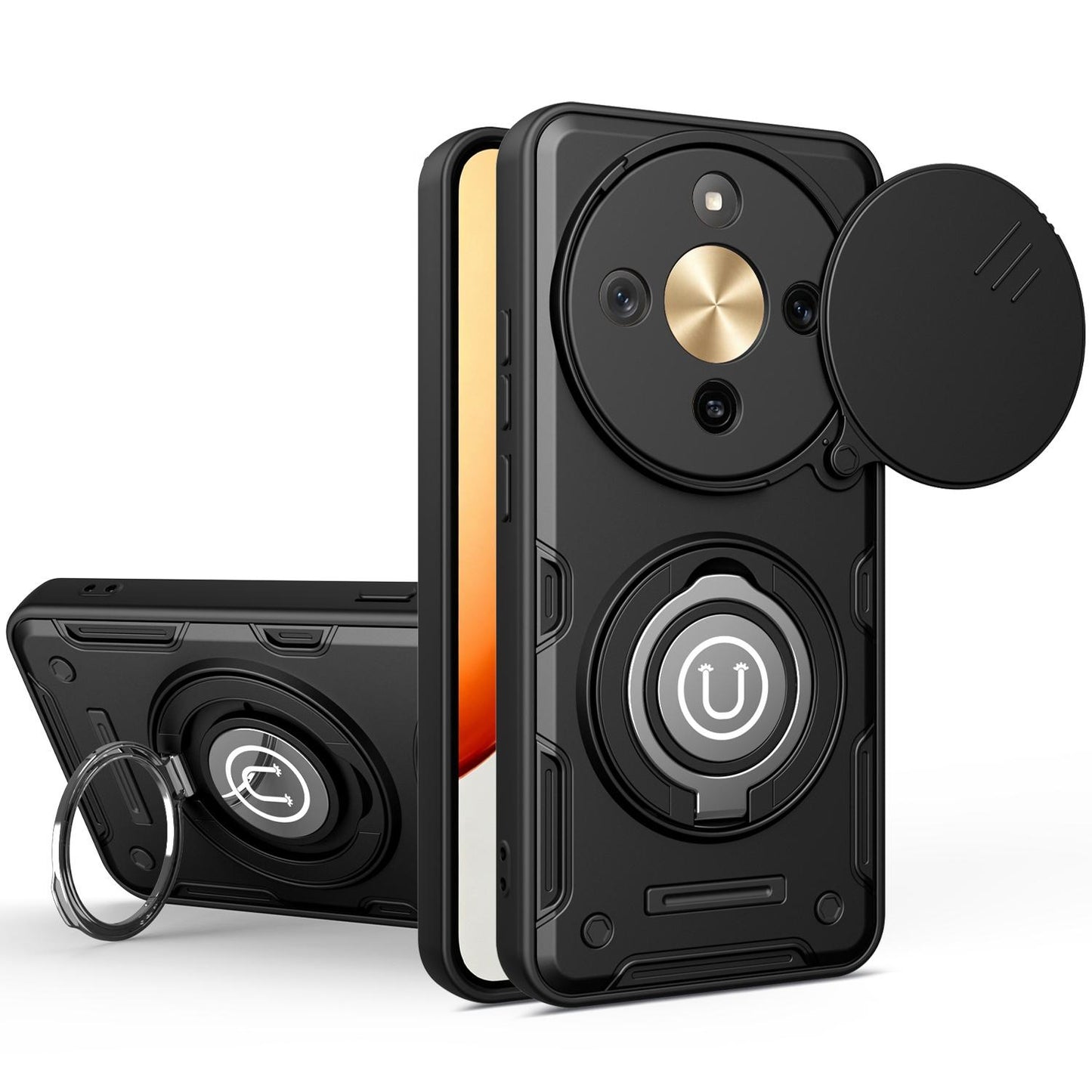 Honor X9d Magnetic Sliding Camshield Holder Phone Case with Lens Protection Cover, Built-in Kickstand, Shockproof PC TPU Back Cover, Car Mount Compatible Protective Case