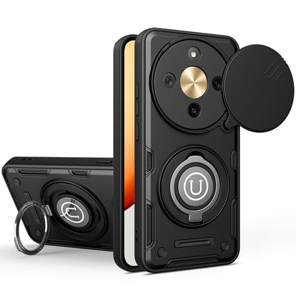 Honor X9d Magnetic Sliding Camshield Holder Phone Case with Lens Protection Cover, Built-in Kickstand, Shockproof PC TPU Back Cover, Car Mount Compatible Protective Case