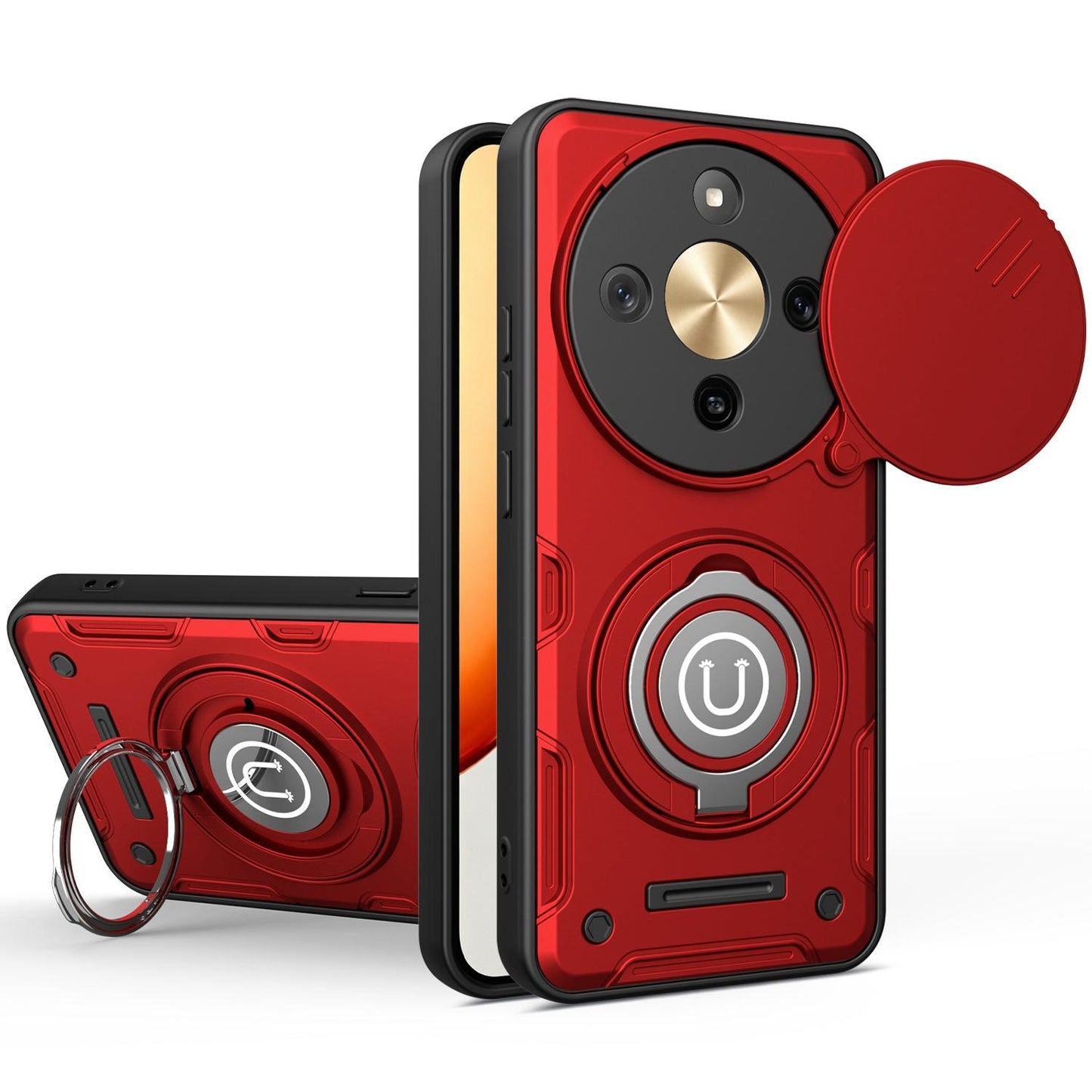 Honor X9d Magnetic Sliding Camshield Holder Phone Case with Lens Protection Cover, Built-in Kickstand, Shockproof PC TPU Back Cover, Car Mount Compatible Protective Case