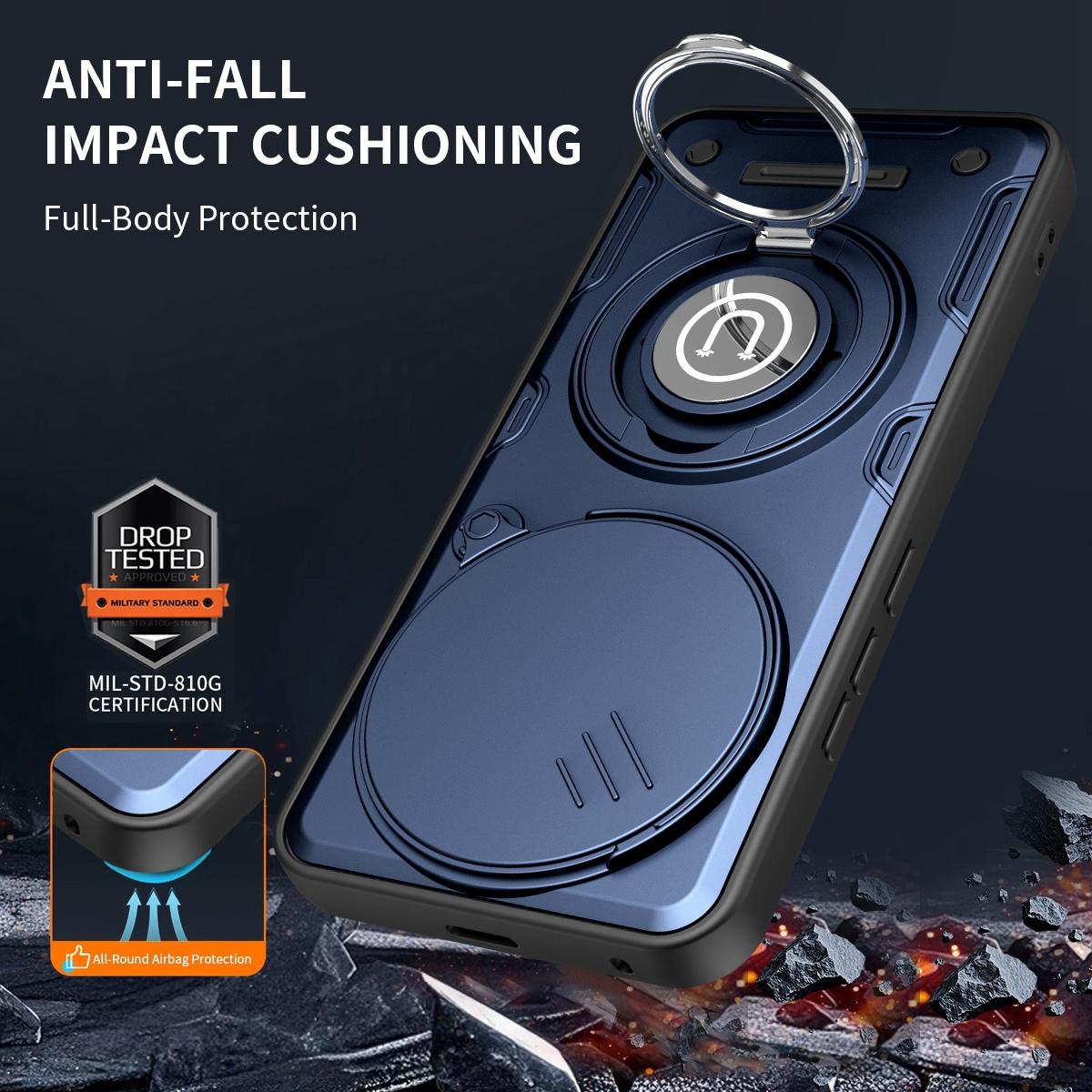 Honor X70 5G Magnetic Sliding Camshield Holder Phone Case with Lens Protection Cover, Built-in Kickstand, Shockproof PC TPU Back Cover, Car Mount Compatible Protective Case