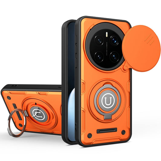 Honor Magic7 Pro Magnetic Sliding Camshield Holder Phone Case with Lens Protection Cover, Built-in Kickstand, Shockproof PC TPU Back Cover, Car Mount Compatible Protective Case
