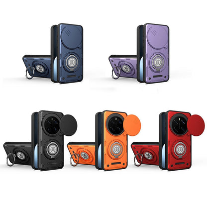 Honor Magic7 Pro Magnetic Sliding Camshield Holder Phone Case with Lens Protection Cover, Built-in Kickstand, Shockproof PC TPU Back Cover, Car Mount Compatible Protective Case