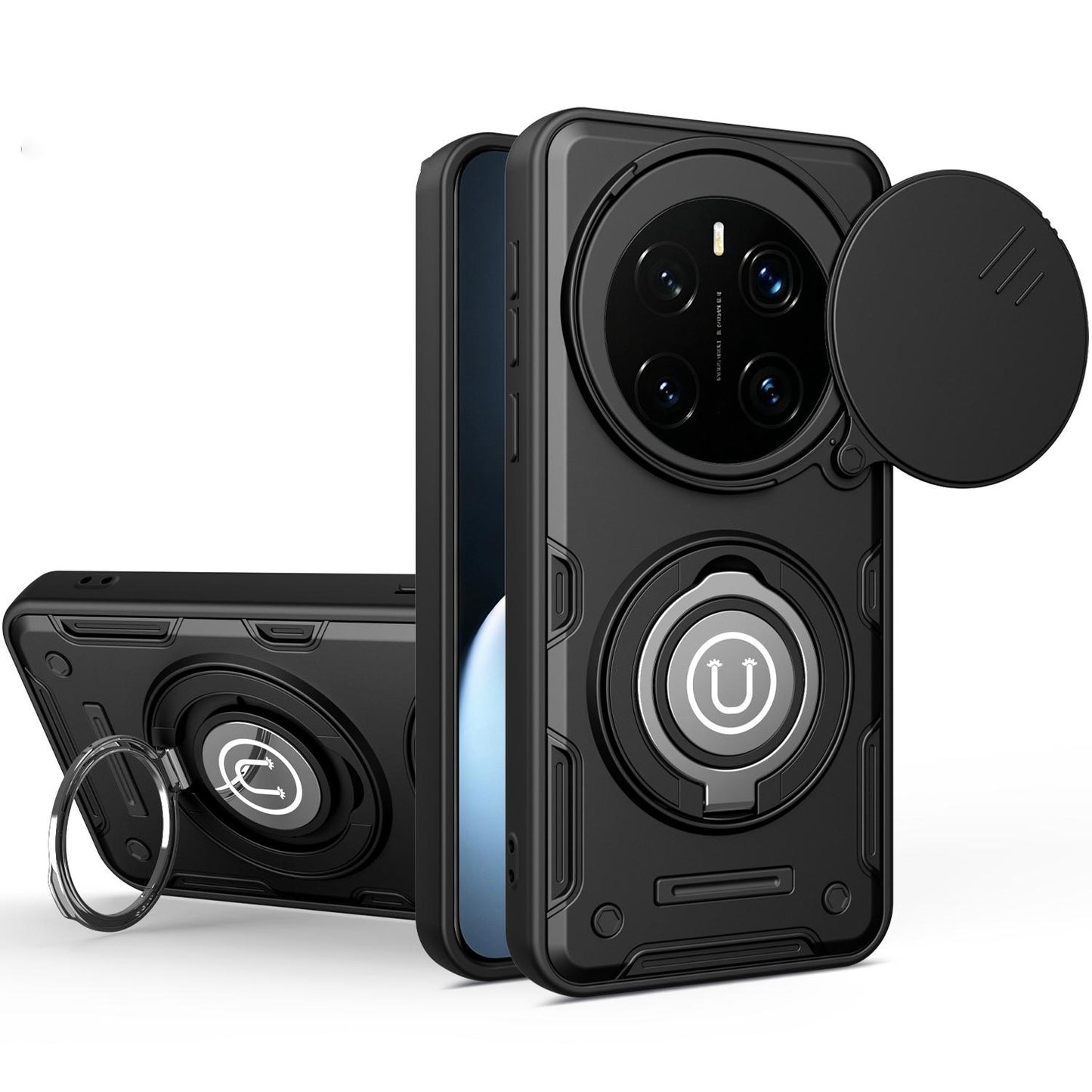 Honor Magic7 Pro Magnetic Sliding Camshield Holder Phone Case with Lens Protection Cover, Built-in Kickstand, Shockproof PC TPU Back Cover, Car Mount Compatible Protective Case