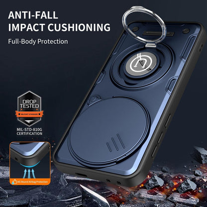 Honor Magic7 Pro Magnetic Sliding Camshield Holder Phone Case with Lens Protection Cover, Built-in Kickstand, Shockproof PC TPU Back Cover, Car Mount Compatible Protective Case
