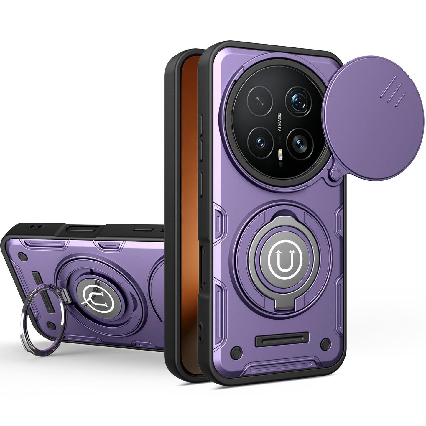 Honor Magic8 Pro 5G Magnetic Sliding Camshield Holder Phone Case with Lens Protection Cover, Built-in Kickstand, Shockproof PC TPU Back Cover, Car Mount Compatible Protective Case