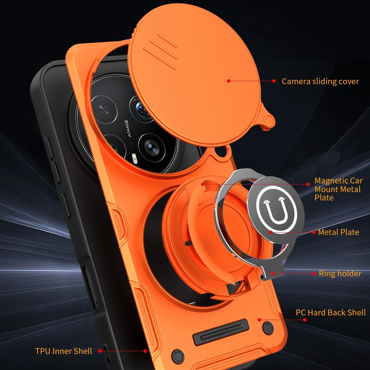 Honor Magic8 Pro 5G Magnetic Sliding Camshield Holder Phone Case with Lens Protection Cover, Built-in Kickstand, Shockproof PC TPU Back Cover, Car Mount Compatible Protective Case