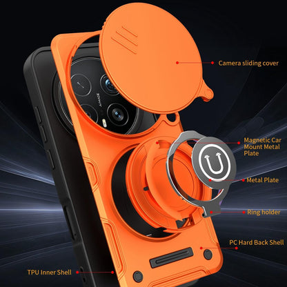 Honor Magic8 Pro 5G Magnetic Sliding Camshield Holder Phone Case with Lens Protection Cover, Built-in Kickstand, Shockproof PC TPU Back Cover, Car Mount Compatible Protective Case