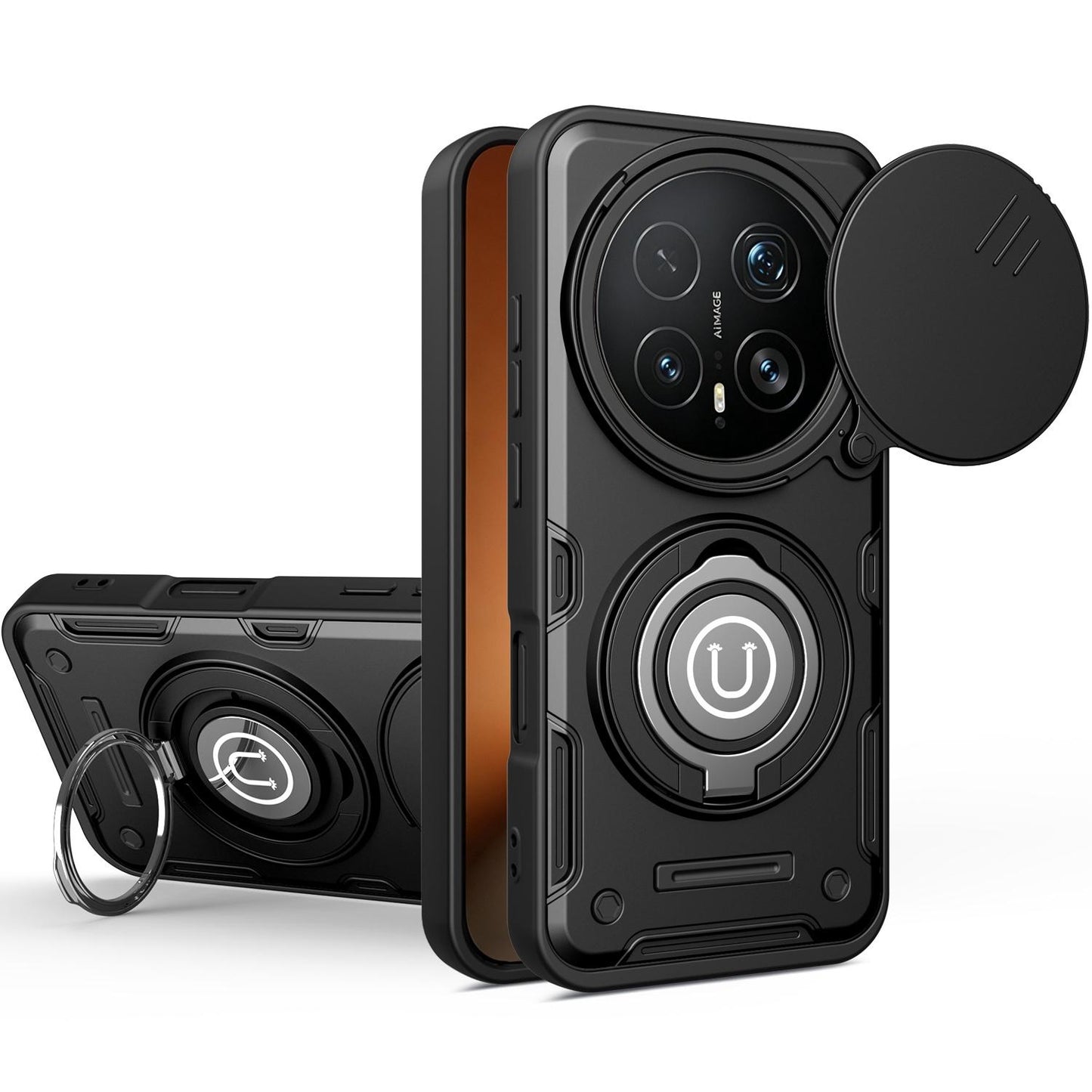 Honor Magic8 Pro 5G Magnetic Sliding Camshield Holder Phone Case with Lens Protection Cover, Built-in Kickstand, Shockproof PC TPU Back Cover, Car Mount Compatible Protective Case