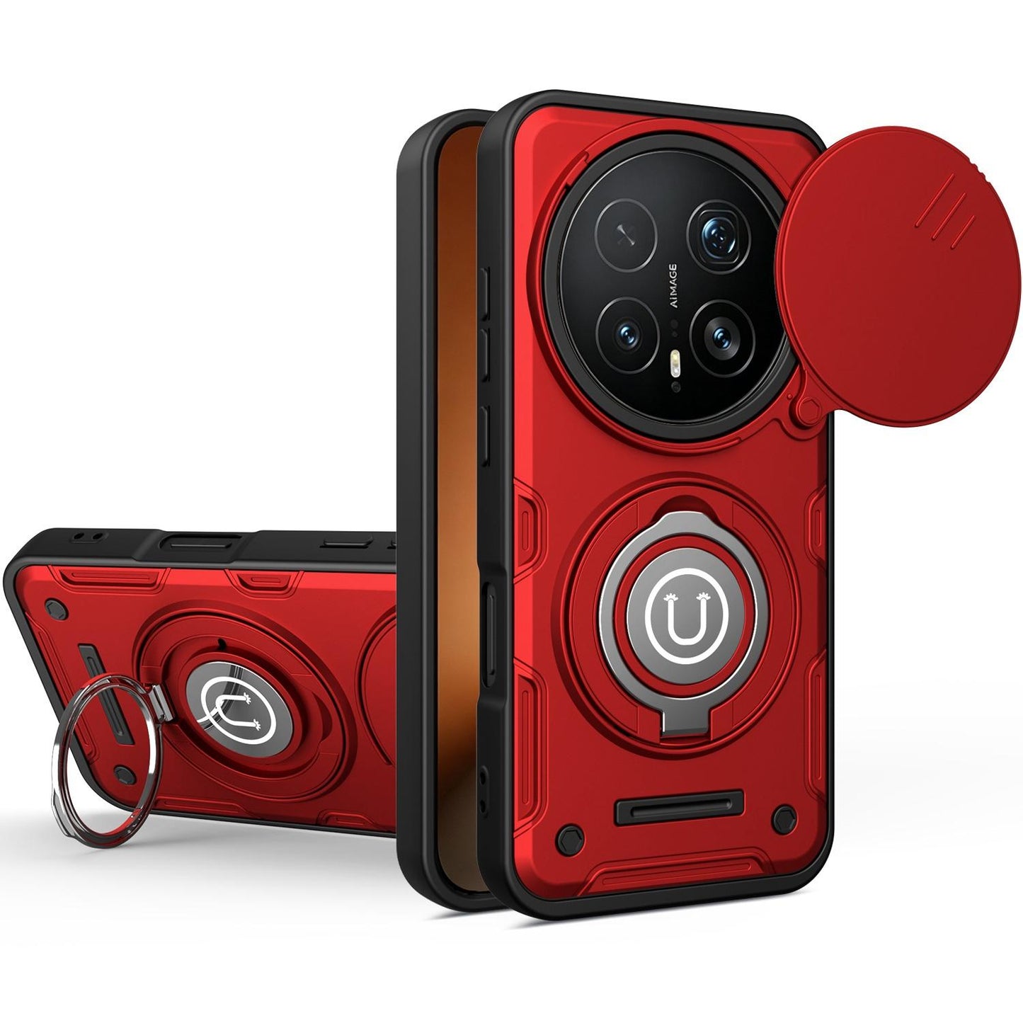 Honor Magic8 Pro 5G Magnetic Sliding Camshield Holder Phone Case with Lens Protection Cover, Built-in Kickstand, Shockproof PC TPU Back Cover, Car Mount Compatible Protective Case