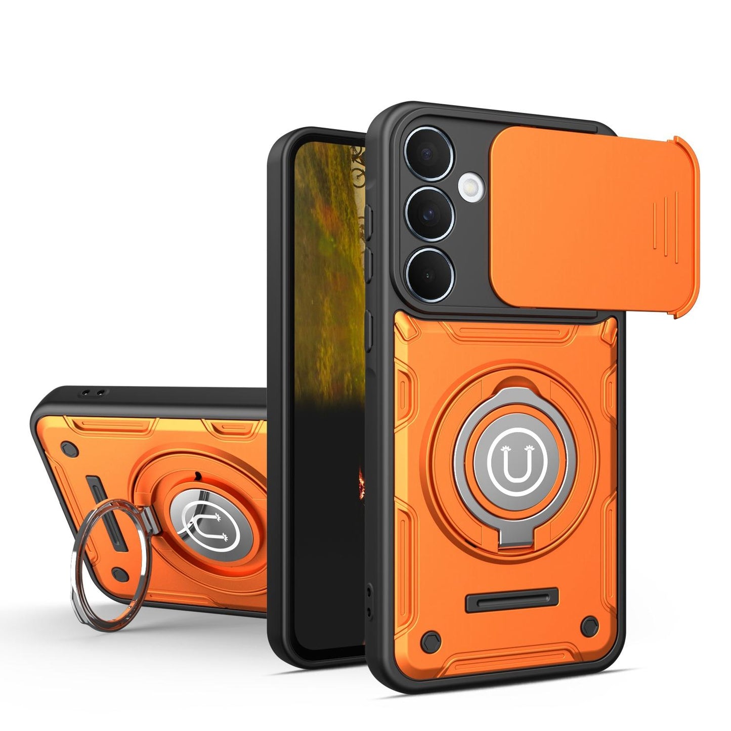Samsung Galaxy A55 5G Magnetic Sliding Camshield Holder Phone Case with Lens Protection Cover, Built-in Kickstand, Shockproof PC TPU Back Cover, Car Mount Compatible Protective Case