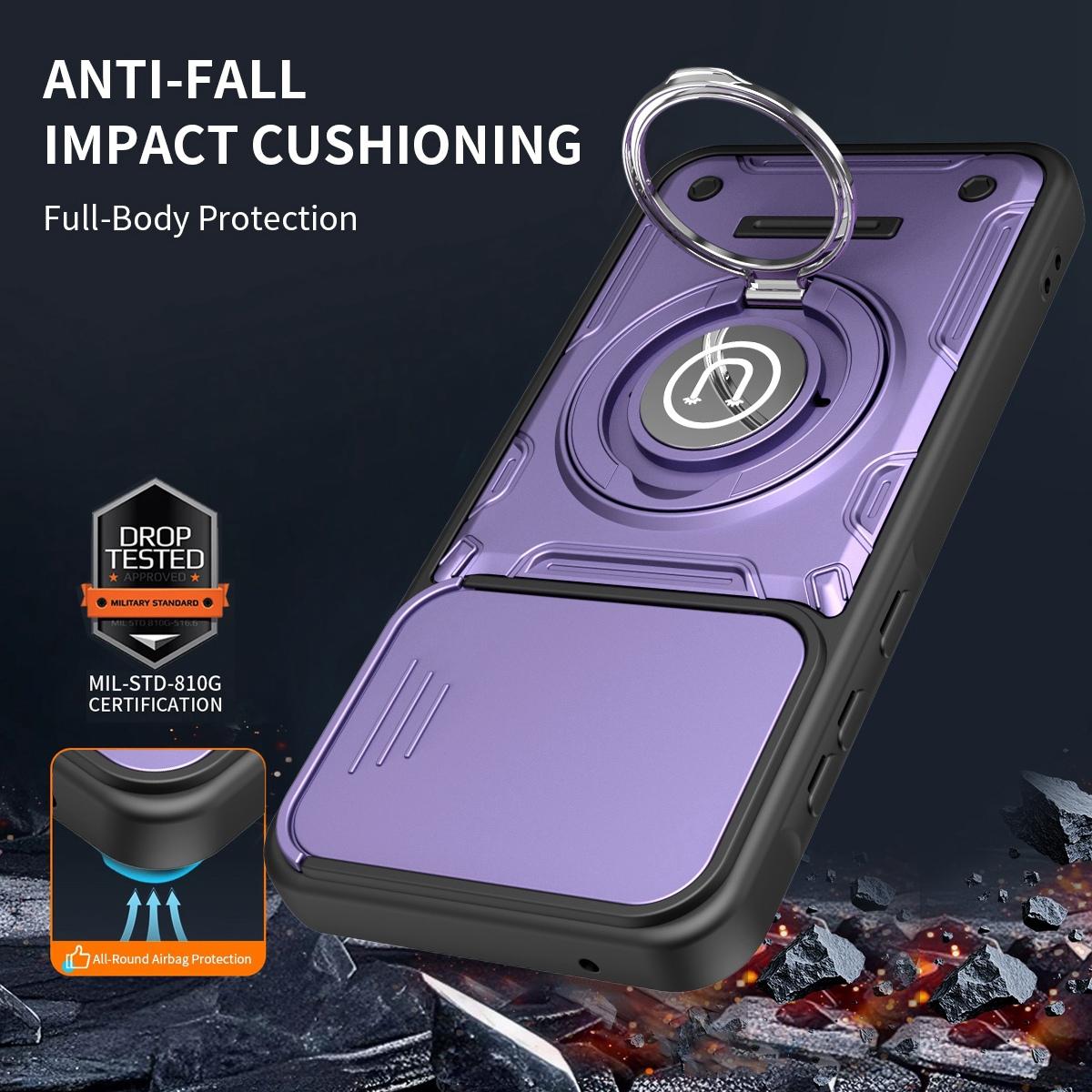 Samsung Galaxy A55 5G Magnetic Sliding Camshield Holder Phone Case with Lens Protection Cover, Built-in Kickstand, Shockproof PC TPU Back Cover, Car Mount Compatible Protective Case