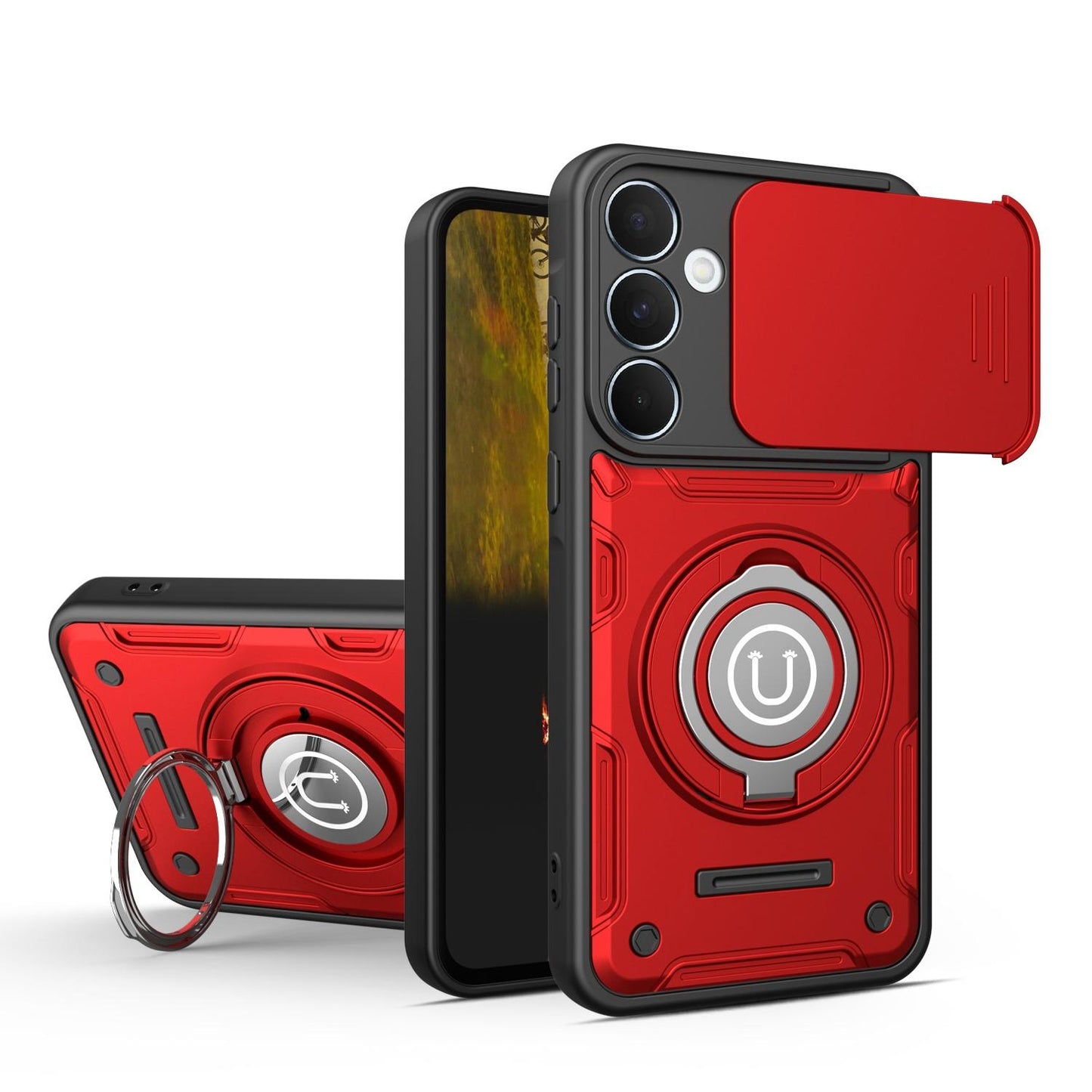 Samsung Galaxy A55 5G Magnetic Sliding Camshield Holder Phone Case with Lens Protection Cover, Built-in Kickstand, Shockproof PC TPU Back Cover, Car Mount Compatible Protective Case