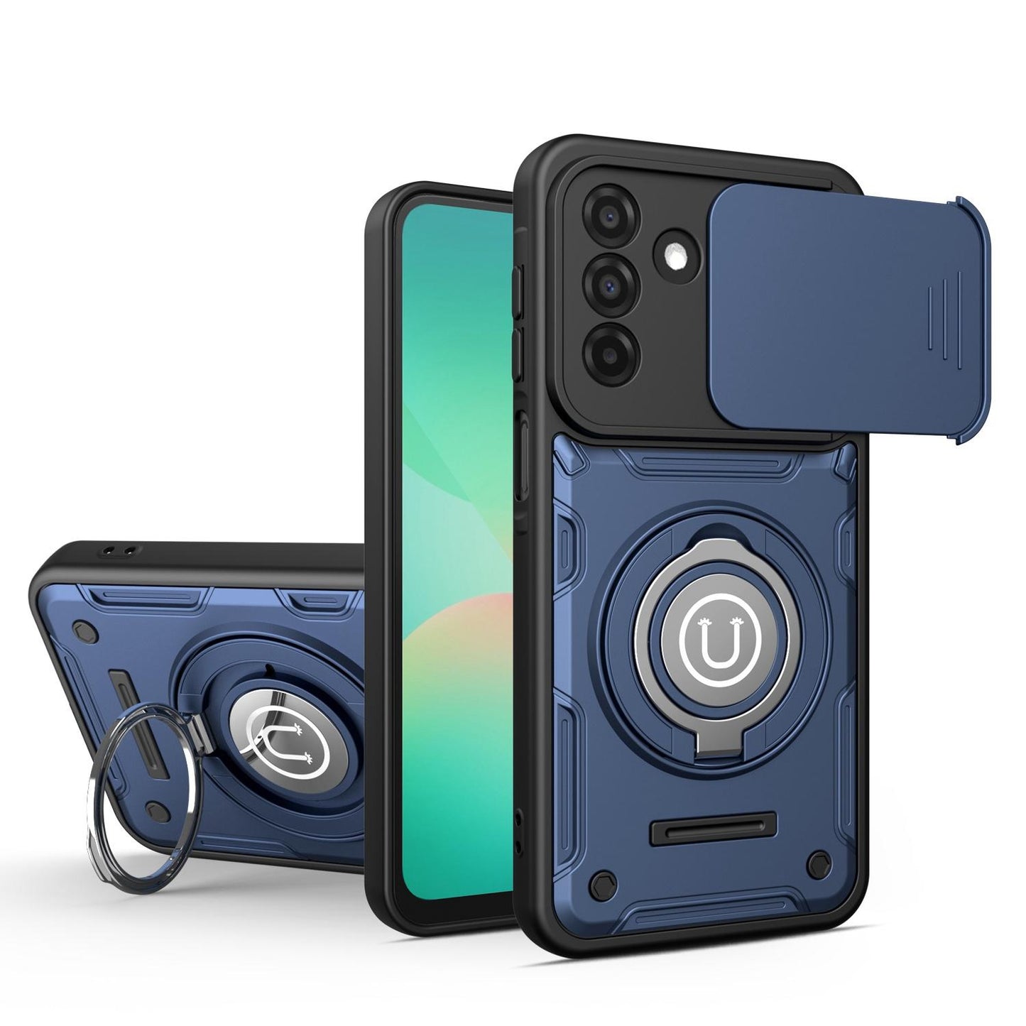 Samsung Galaxy A17 5G Magnetic Sliding Camshield Holder Phone Case with Lens Protection Cover, Built-in Kickstand, Shockproof PC TPU Back Cover, Car Mount Compatible Protective Case