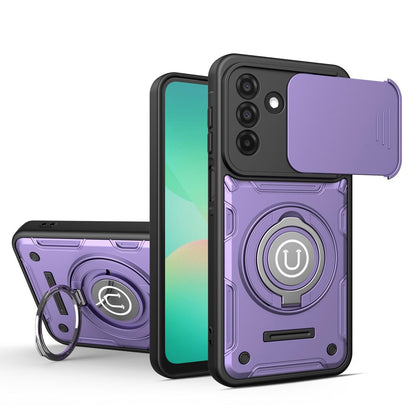 Samsung Galaxy A26 5G Magnetic Sliding Camshield Holder Phone Case with Lens Protection Cover, Built-in Kickstand, Shockproof PC TPU Back Cover, Car Mount Compatible Protective Case