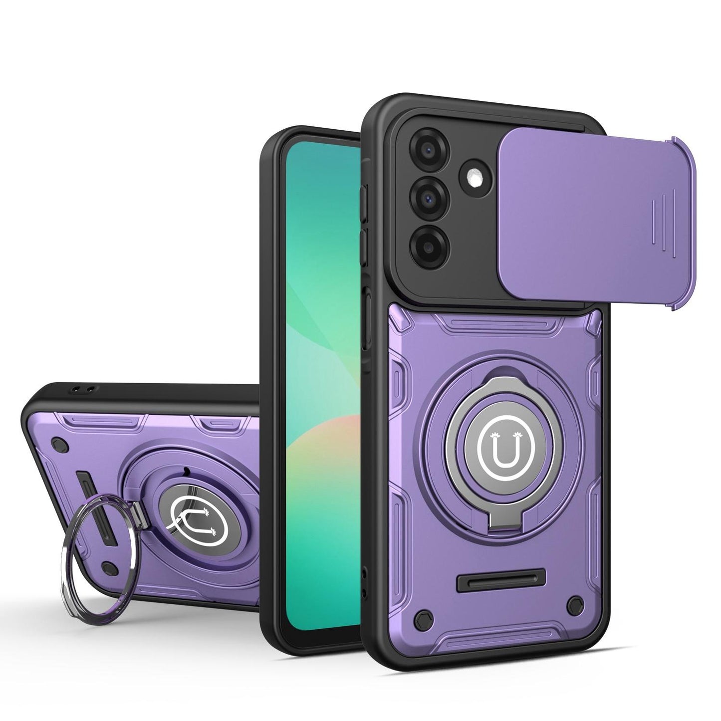 Samsung Galaxy A17 5G Magnetic Sliding Camshield Holder Phone Case with Lens Protection Cover, Built-in Kickstand, Shockproof PC TPU Back Cover, Car Mount Compatible Protective Case