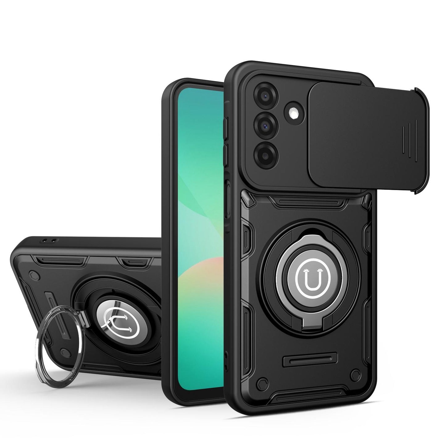 Samsung Galaxy A26 5G Magnetic Sliding Camshield Holder Phone Case with Lens Protection Cover, Built-in Kickstand, Shockproof PC TPU Back Cover, Car Mount Compatible Protective Case