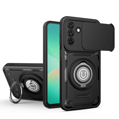 Samsung Galaxy A26 5G Magnetic Sliding Camshield Holder Phone Case with Lens Protection Cover, Built-in Kickstand, Shockproof PC TPU Back Cover, Car Mount Compatible Protective Case