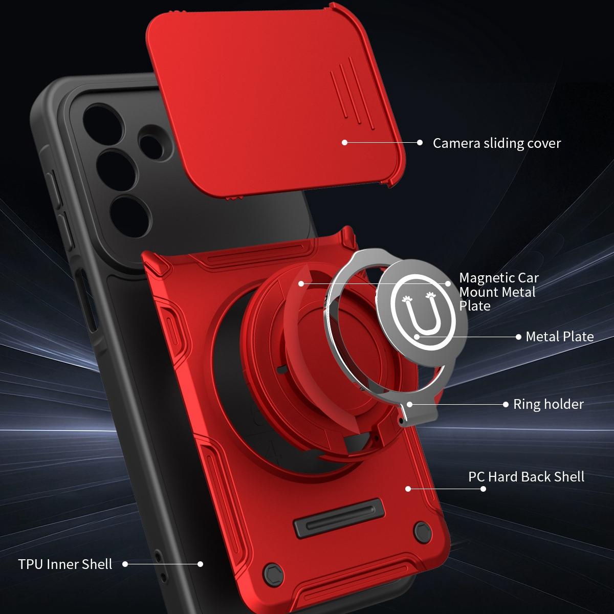 Samsung Galaxy A26 5G Magnetic Sliding Camshield Holder Phone Case with Lens Protection Cover, Built-in Kickstand, Shockproof PC TPU Back Cover, Car Mount Compatible Protective Case