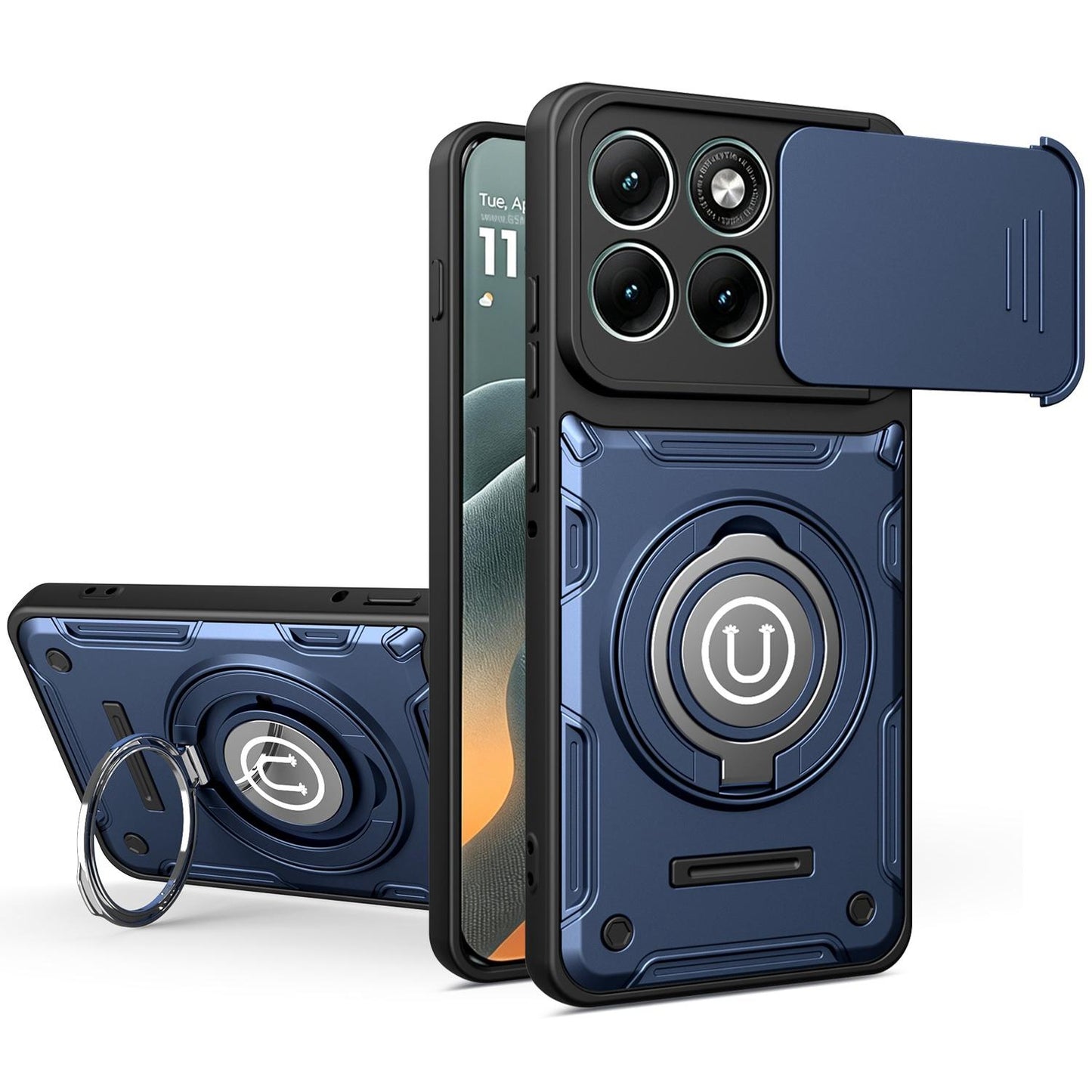 Motorola Edge 60 Fusion Magnetic Sliding Camshield Holder Phone Case with Lens Protection Cover, Built-in Kickstand, Shockproof PC TPU Back Cover, Car Mount Compatible Protective Case