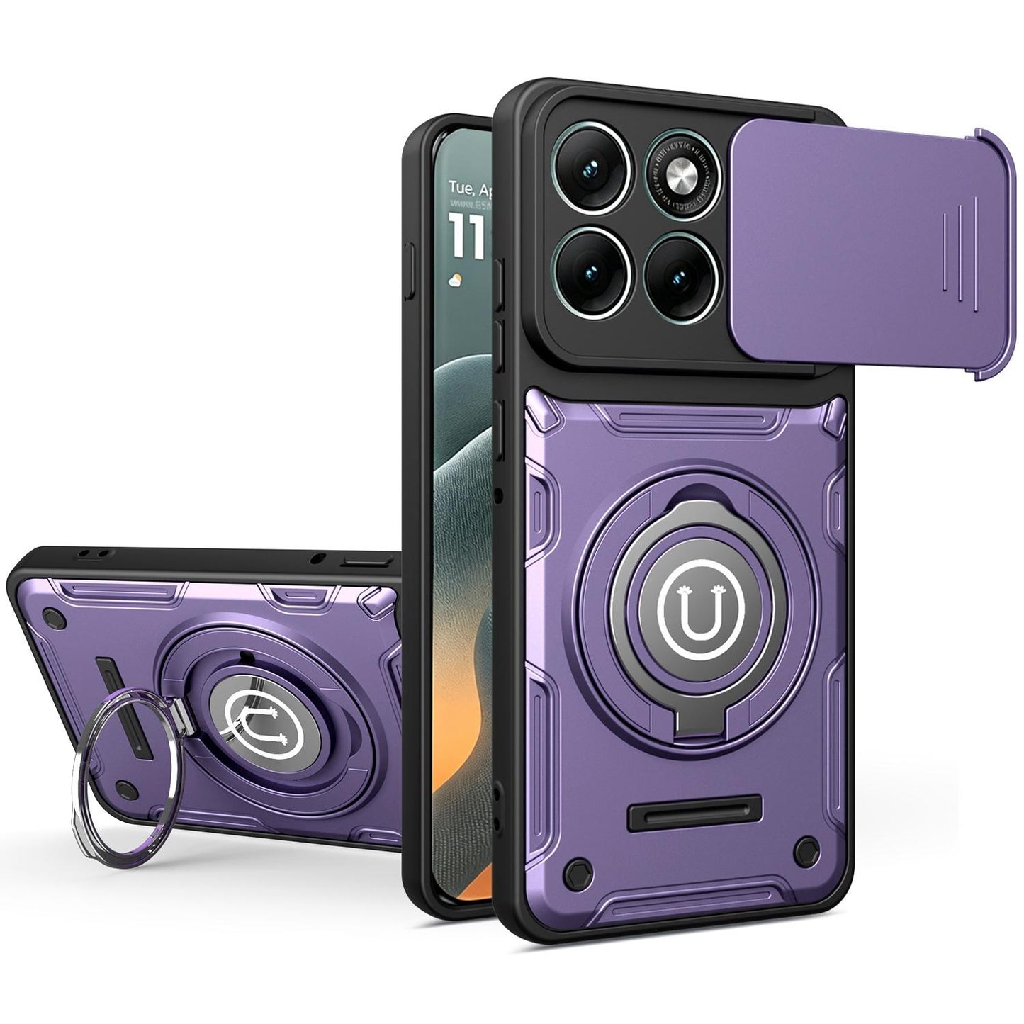 Motorola Edge 60 Fusion Magnetic Sliding Camshield Holder Phone Case with Lens Protection Cover, Built-in Kickstand, Shockproof PC TPU Back Cover, Car Mount Compatible Protective Case