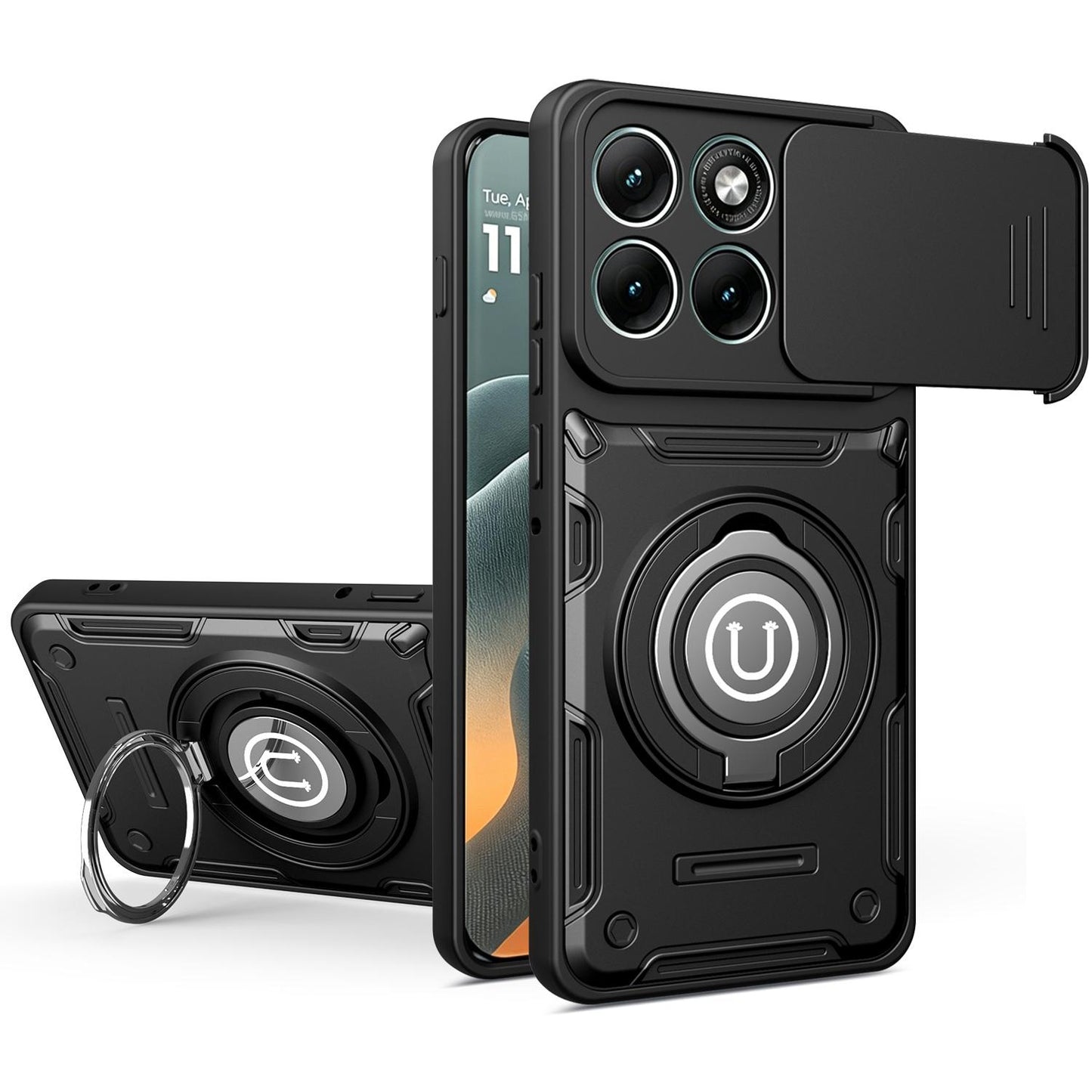 Motorola Edge 70 5G Magnetic Sliding Camshield Holder Phone Case with Lens Protection Cover, Built-in Kickstand, Shockproof PC TPU Back Cover, Car Mount Compatible Protective Case