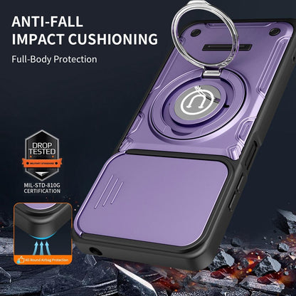 Motorola Moto G04 Magnetic Sliding Camshield Holder Phone Case with Lens Protection Cover, Built-in Kickstand, Shockproof PC TPU Back Cover, Car Mount Compatible Protective Case