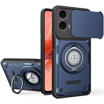 Motorola Moto G04 Magnetic Sliding Camshield Holder Phone Case with Lens Protection Cover, Built-in Kickstand, Shockproof PC TPU Back Cover, Car Mount Compatible Protective Case