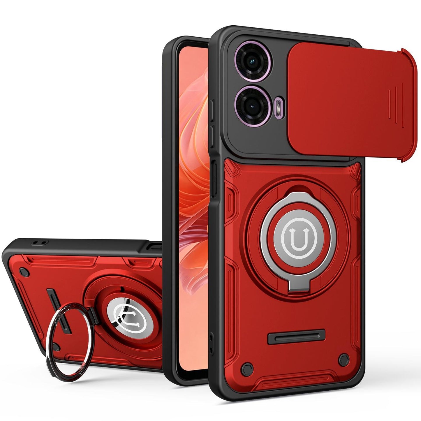 Motorola Moto G04 Magnetic Sliding Camshield Holder Phone Case with Lens Protection Cover, Built-in Kickstand, Shockproof PC TPU Back Cover, Car Mount Compatible Protective Case
