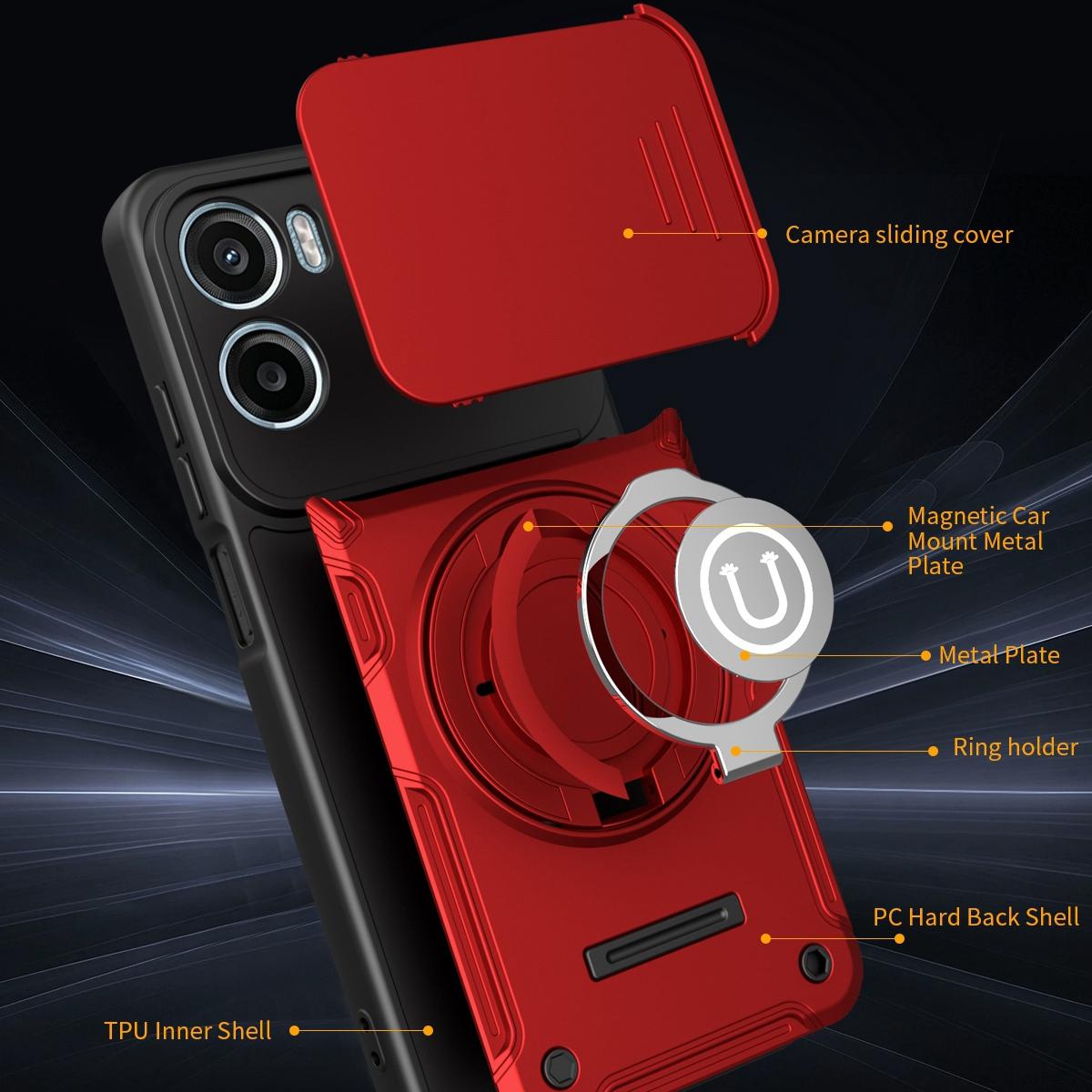 Motorola Moto G05 Magnetic Sliding Camshield Holder Phone Case with Lens Protection Cover, Built-in Kickstand, Shockproof PC TPU Back Cover, Car Mount Compatible Protective Case
