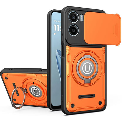 Motorola Moto G06 4G Magnetic Sliding Camshield Holder Phone Case with Lens Protection Cover, Built-in Kickstand, Shockproof PC TPU Back Cover, Car Mount Compatible Protective Case