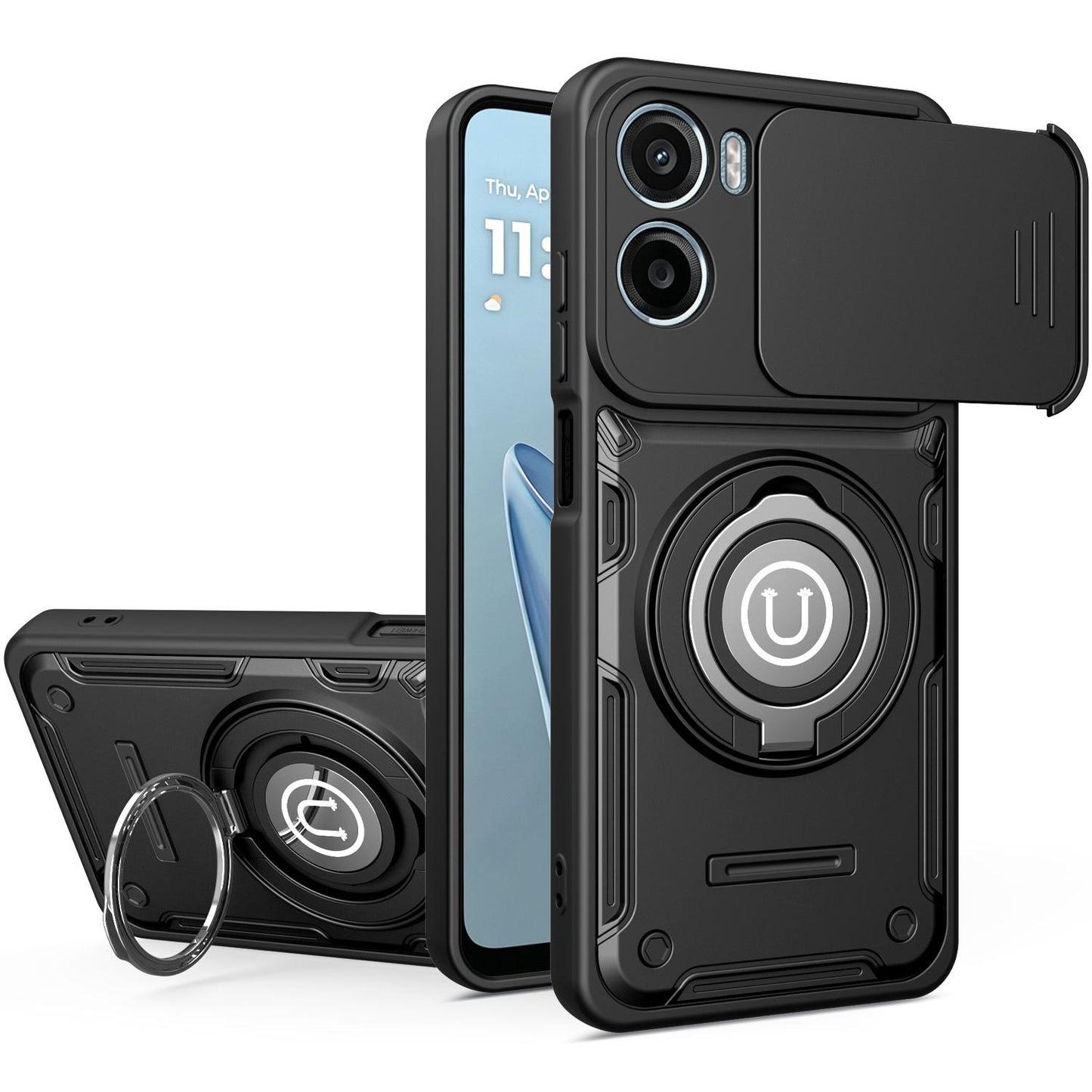 Motorola Moto G06 4G Magnetic Sliding Camshield Holder Phone Case with Lens Protection Cover, Built-in Kickstand, Shockproof PC TPU Back Cover, Car Mount Compatible Protective Case