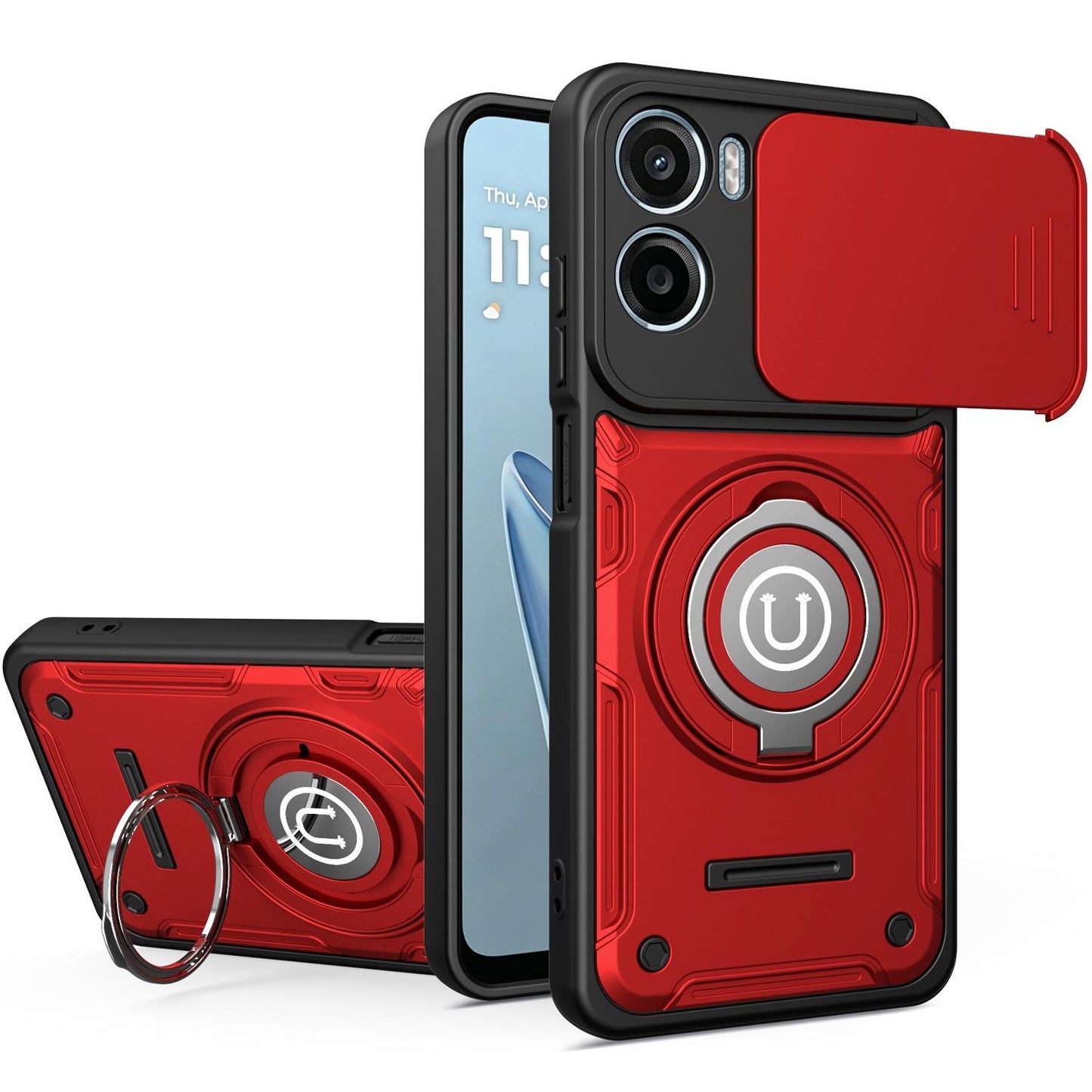 Motorola Moto G06 4G Magnetic Sliding Camshield Holder Phone Case with Lens Protection Cover, Built-in Kickstand, Shockproof PC TPU Back Cover, Car Mount Compatible Protective Case