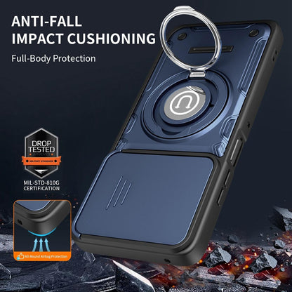Motorola Moto G15 Power Magnetic Sliding Camshield Holder Phone Case with Lens Protection Cover, Built-in Kickstand, Shockproof PC TPU Back Cover, Car Mount Compatible Protective Case