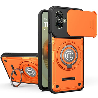 Motorola Moto G55 Magnetic Sliding Camshield Holder Phone Case with Lens Protection Cover, Built-in Kickstand, Shockproof PC TPU Back Cover, Car Mount Compatible Protective Case