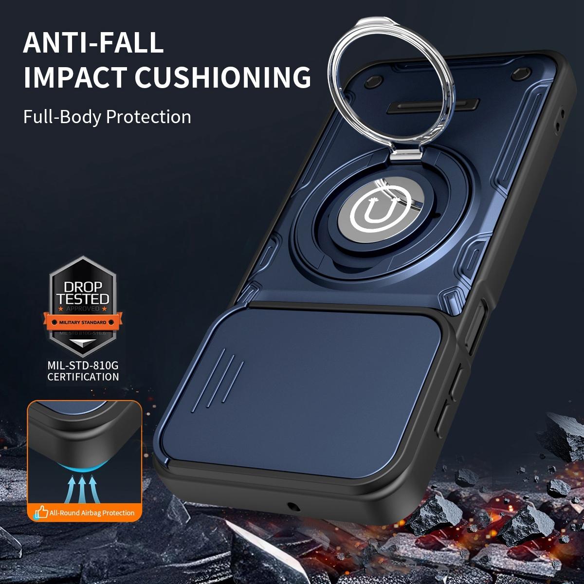 Motorola Moto G55 Magnetic Sliding Camshield Holder Phone Case with Lens Protection Cover, Built-in Kickstand, Shockproof PC TPU Back Cover, Car Mount Compatible Protective Case