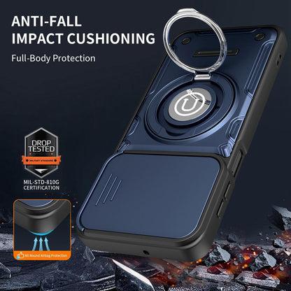 Motorola Moto G55 Magnetic Sliding Camshield Holder Phone Case with Lens Protection Cover, Built-in Kickstand, Shockproof PC TPU Back Cover, Car Mount Compatible Protective Case
