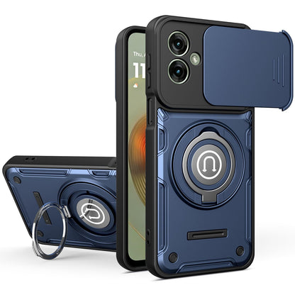 Motorola Moto G55 Magnetic Sliding Camshield Holder Phone Case with Lens Protection Cover, Built-in Kickstand, Shockproof PC TPU Back Cover, Car Mount Compatible Protective Case