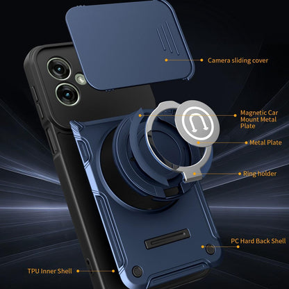 Motorola Moto G55 Magnetic Sliding Camshield Holder Phone Case with Lens Protection Cover, Built-in Kickstand, Shockproof PC TPU Back Cover, Car Mount Compatible Protective Case
