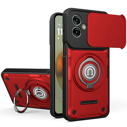 Motorola Moto G55 Magnetic Sliding Camshield Holder Phone Case with Lens Protection Cover, Built-in Kickstand, Shockproof PC TPU Back Cover, Car Mount Compatible Protective Case
