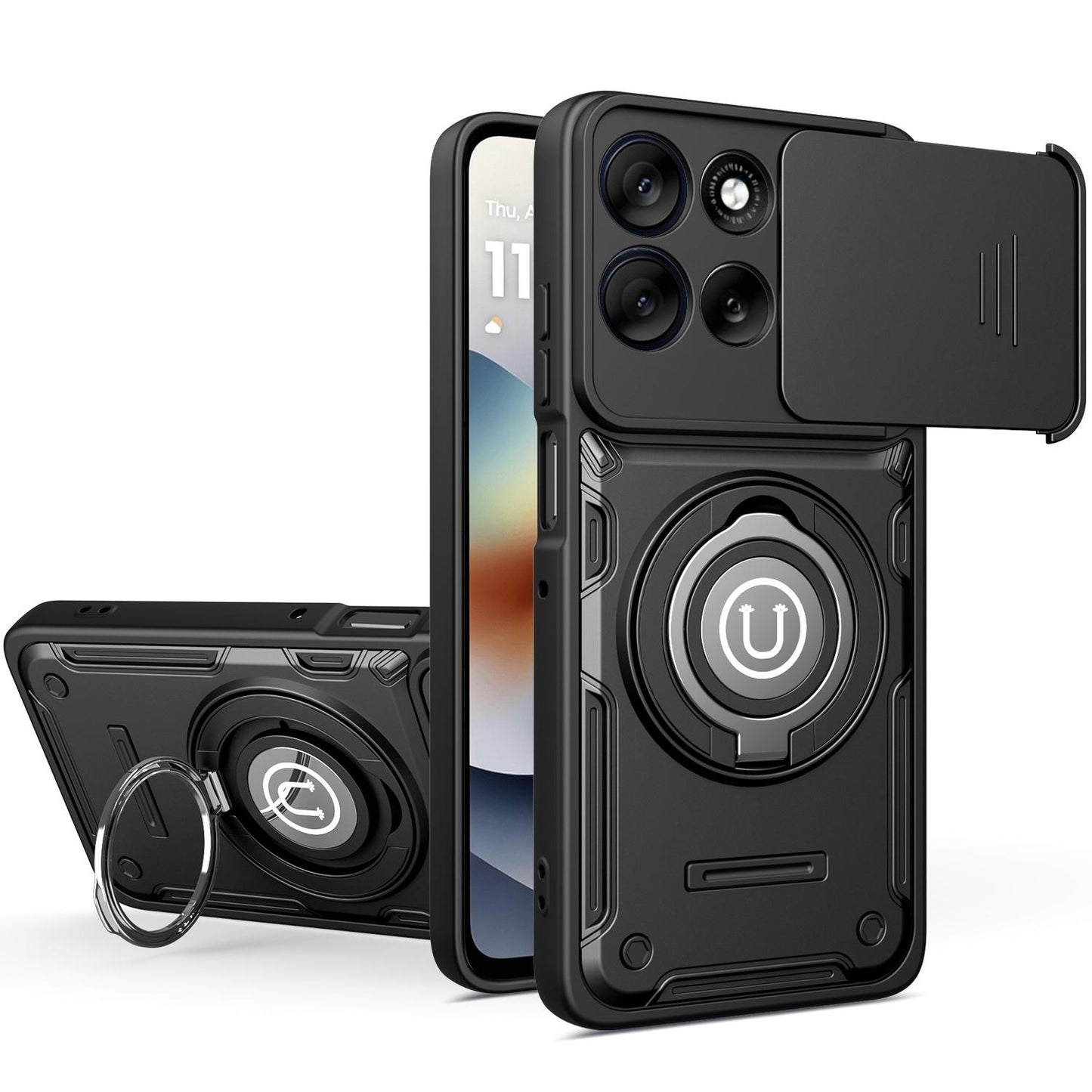 Motorola Moto G56 5G Magnetic Sliding Camshield Holder Phone Case with Lens Protection Cover, Built-in Kickstand, Shockproof PC TPU Back Cover, Car Mount Compatible Protective Case