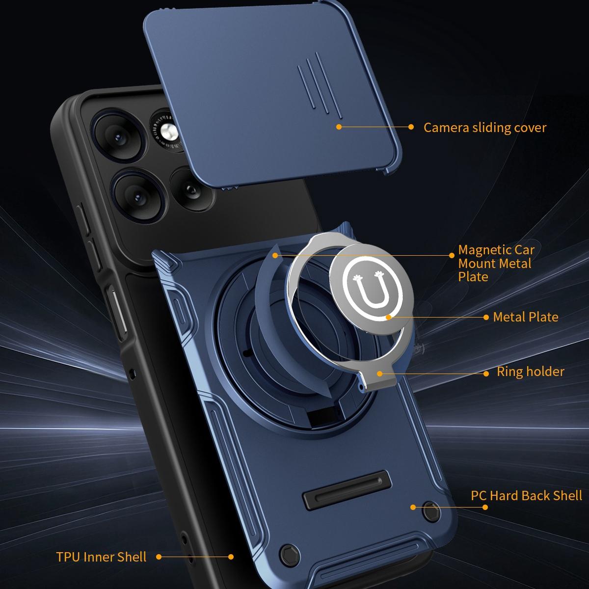 Motorola Moto G56 5G Magnetic Sliding Camshield Holder Phone Case with Lens Protection Cover, Built-in Kickstand, Shockproof PC TPU Back Cover, Car Mount Compatible Protective Case