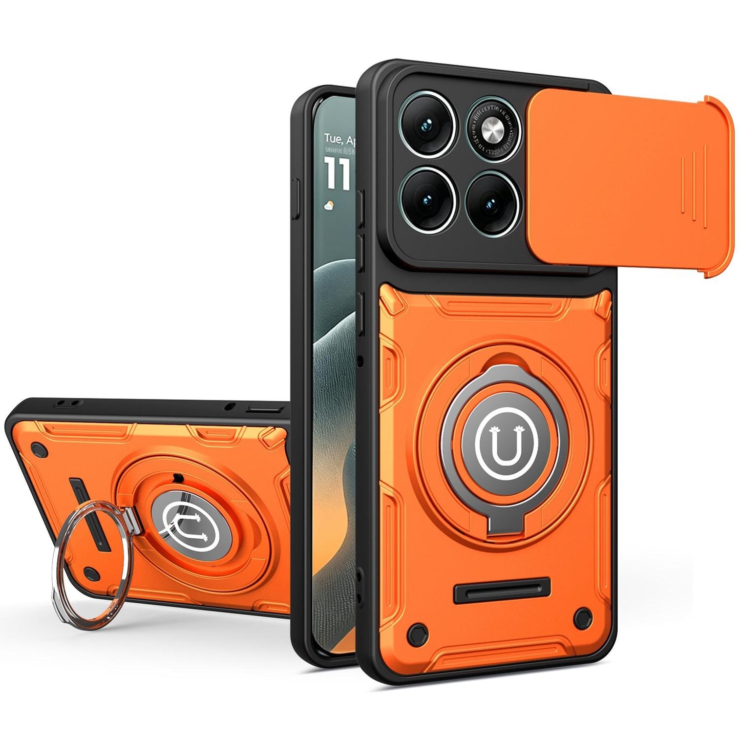 Motorola Moto G86 5G Magnetic Sliding Camshield Holder Phone Case with Lens Protection Cover, Built-in Kickstand, Shockproof PC TPU Back Cover, Car Mount Compatible Protective Case