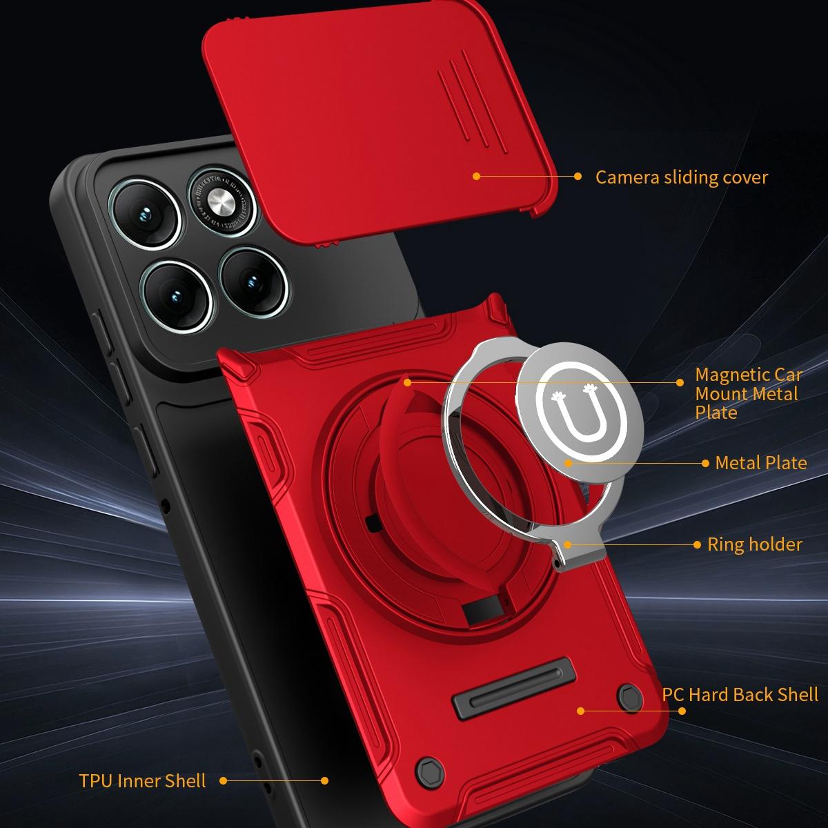 Motorola Moto G86 5G Magnetic Sliding Camshield Holder Phone Case with Lens Protection Cover, Built-in Kickstand, Shockproof PC TPU Back Cover, Car Mount Compatible Protective Case