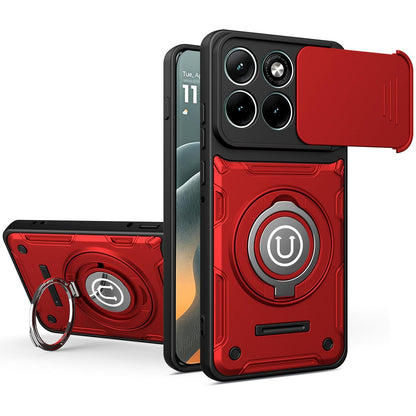 Motorola Moto G86 5G Magnetic Sliding Camshield Holder Phone Case with Lens Protection Cover, Built-in Kickstand, Shockproof PC TPU Back Cover, Car Mount Compatible Protective Case