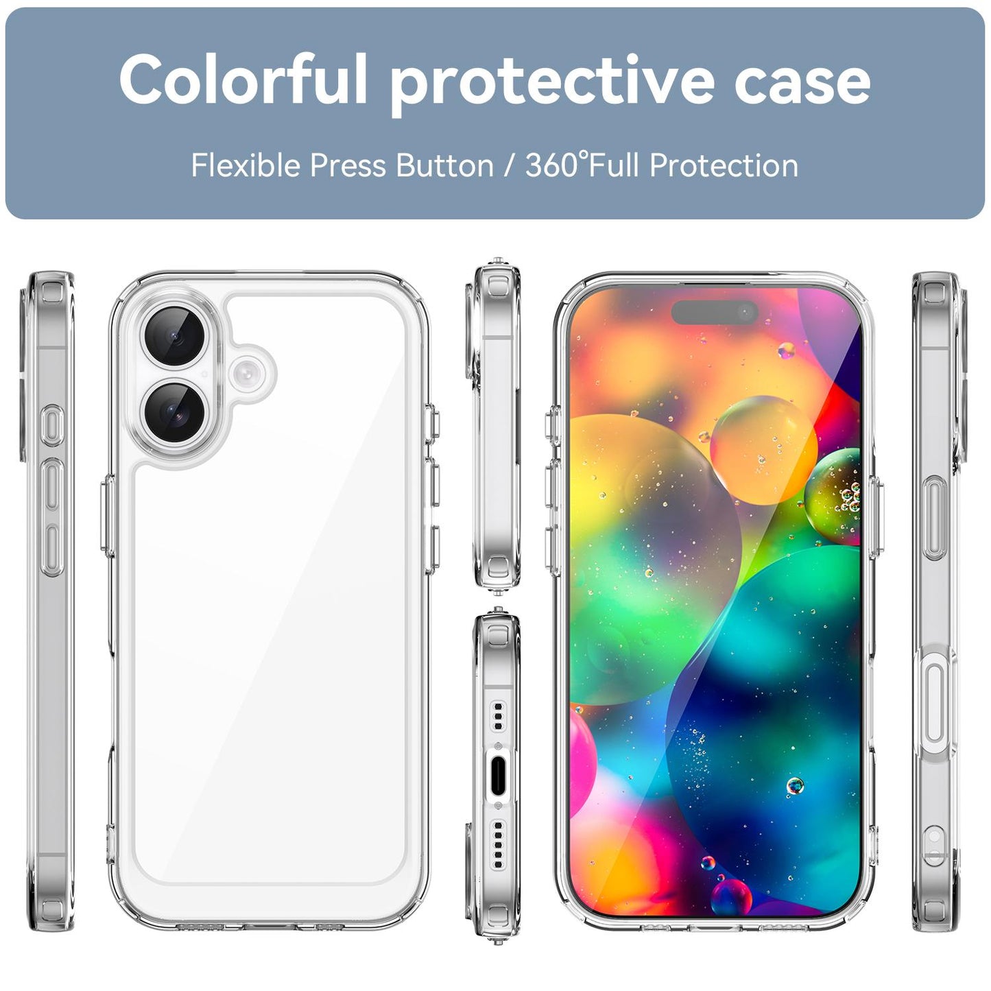 Apple iPhone 17 Electroplated Buttons TPU Acrylic Phone Case with Screen Protector - Heavy Duty Shockproof Cover, Air Cushion Corners, Raised Camera & Screen Protection, HD Tempered Glass Full Coverage Protective Case