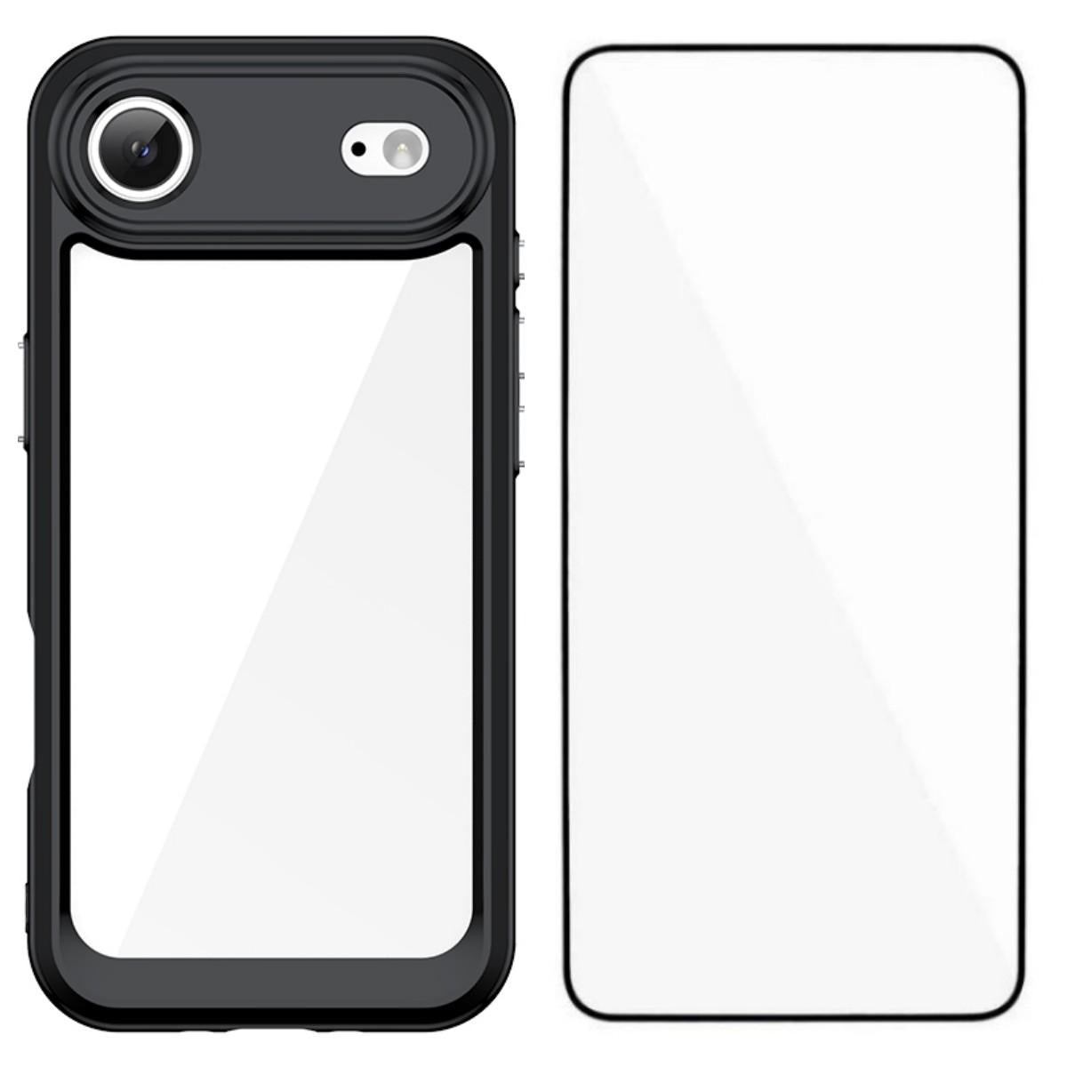 Apple iPhone Air Electroplated Buttons TPU Acrylic Phone Case with Screen Protector - Heavy Duty Shockproof Cover, Air Cushion Corners, Raised Camera & Screen Protection, HD Tempered Glass Full Coverage Protective Case