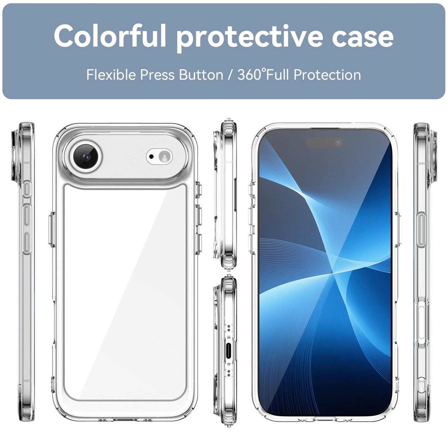 Apple iPhone Air Electroplated Buttons TPU Acrylic Phone Case with Screen Protector - Heavy Duty Shockproof Cover, Air Cushion Corners, Raised Camera & Screen Protection, HD Tempered Glass Full Coverage Protective Case