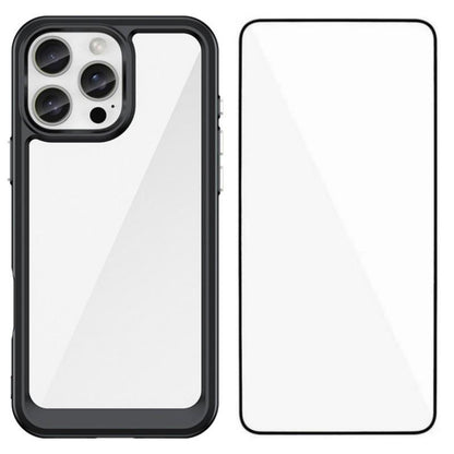 Apple iPhone 16 Pro Max Electroplated Buttons TPU Acrylic Phone Case with Screen Protector - Heavy Duty Shockproof Cover, Air Cushion Corners, Raised Camera & Screen Protection, HD Tempered Glass Full Coverage Protective Case