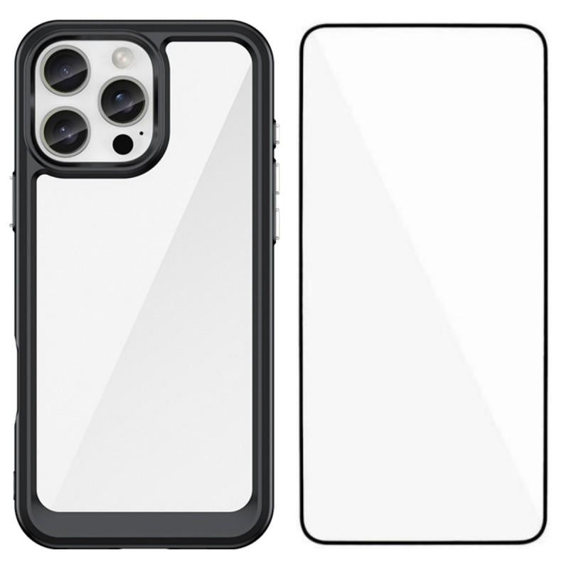 Apple iPhone 16 Pro Electroplated Buttons TPU Acrylic Phone Case with Screen Protector - Heavy Duty Shockproof Cover, Air Cushion Corners, Raised Camera & Screen Protection, HD Tempered Glass Full Coverage Protective Case